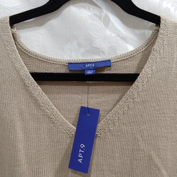 Sleeveless Sweater Twist Front XXL V-Neck Stockinette Knit Tan Light Academia - Picture 3 of 3